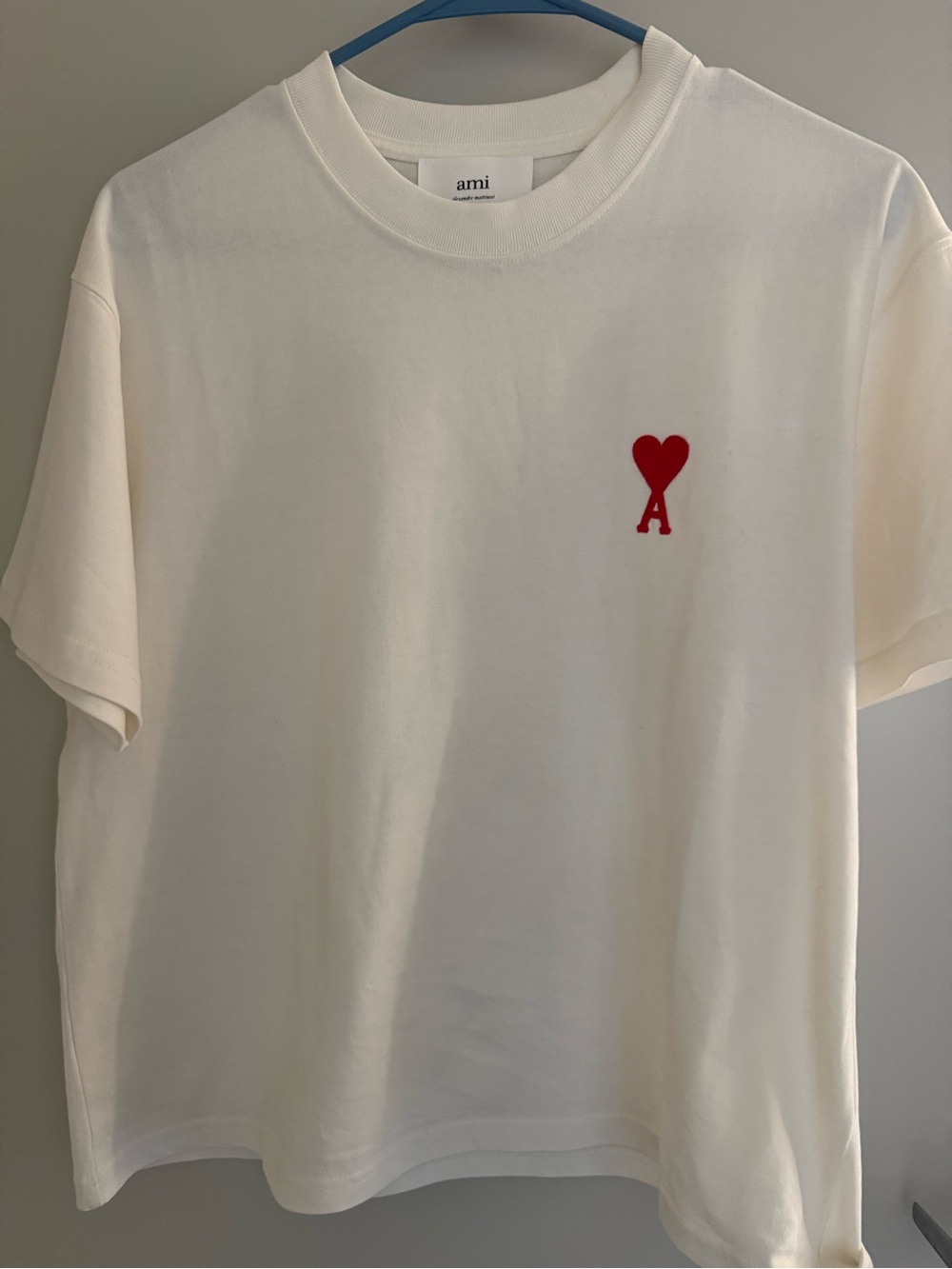 AMI Heart A Logo White T-Shirt - Red Embroidery Size Small